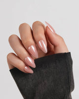 Chrome Nails Peachy PINK nail art close-up showing blush pink glazed chrome details