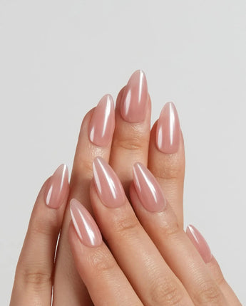Chrome Nails Peachy PINK press-on nail set — blush pink glazed chrome design, hand-painted with real gel polish