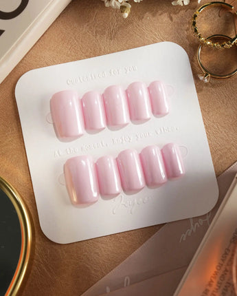 Chrome Nails - Soft Pink press-on nails in short square shape — soft pink solid nails