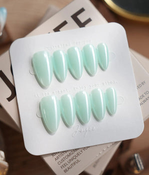 Chrome Nails - Mint Green press-on nail set — Mint Green solid nails design, hand-painted with real gel polish