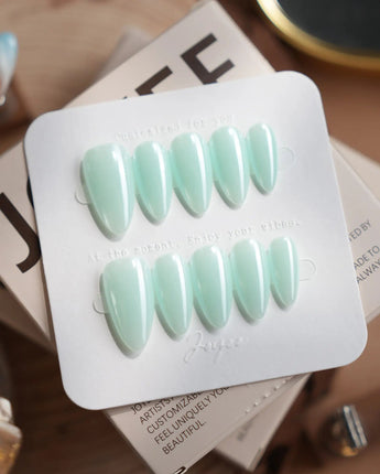 Chrome Nails - Mint Green press-on nail set — Mint Green solid nails design, hand-painted with real gel polish