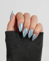 Chrome Nails - Sky Blue press-on nails in short almond shape — sky blue solid nails