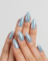 Chrome Nails - Sky Blue press-on nails in short almond shape — sky blue solid nails