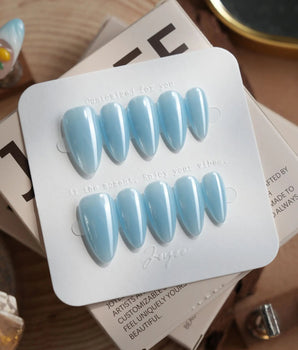 Chrome Nails - Sky Blue press-on nail set — sky blue solid nails design, hand-painted with real gel polish