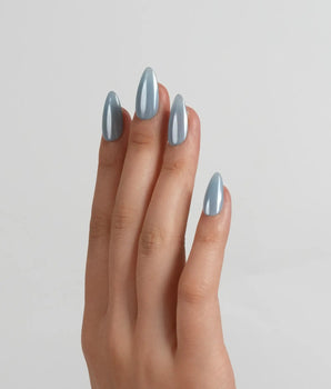Chrome Nails - Sky Blue handmade press-on nails featuring sky blue solid nails