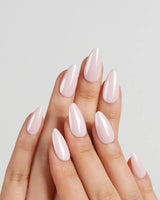 Chrome Nails - Soft Pink press-on nails in short almond shape — soft pink solid nails