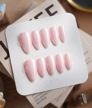 Chrome Nails - Soft Pink press-on nail set — soft pink solid nails design, hand-painted with real gel polish