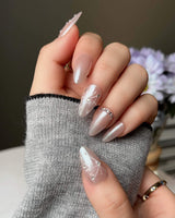 Chrome Wings nail art close-up showing chrome Icy Pink, Sparkling Rhinestone Fireworks. details