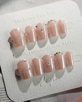 Chrome Wings press-on nails in extra short coffin shape — chrome Icy Pink, Sparkling Rhinestone Fireworks.