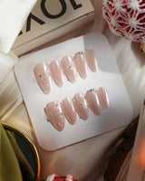 Chrome Wings handmade press-on nails featuring chrome Icy Pink, Sparkling Rhinestone Fireworks.
