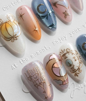 Cinderella Short Almond with multicolored elegant non-3d handmade press-on nails - image 1