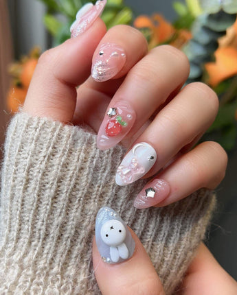 Cindy Miffy handmade press-on nails featuring Jelly Dual-Tone, 3D Bunny & Bear.