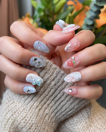 Cindy Miffy nail art close-up showing Jelly Dual-Tone, 3D Bunny & Bear. details