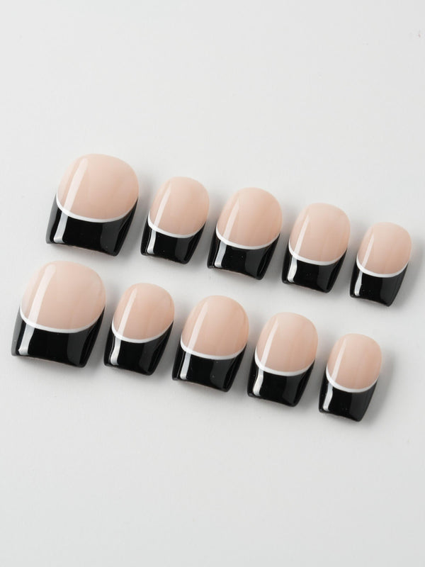 Classic Return - Ebony in extra short square shape with black and nude French tips