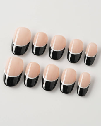 Classic Return - Ebony in short oval shape with black tips and minimalist white line detail