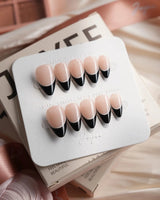 Classic Return - Ebony in short stiletto shape with black and nude French tips