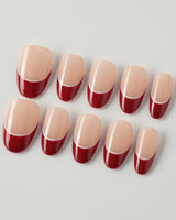 Classic Return - Rose in medium oval shape with burgundy French tips and white line detail