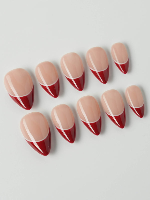 Classic Return - Rose in short stiletto shape with burgundy and nude French tips