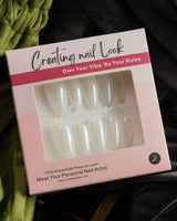 Clean Pearl handmade press-on nails featuring white chrome nails