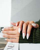 Clean Pearl press-on nail set — white chrome nails design, hand-painted with real gel polish