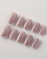 Clean Rainbow Cat-eye press-on nails in short oval shape — pale pink cat eye nails