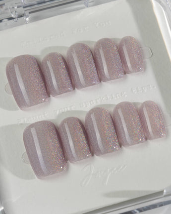 Clean Rainbow Cat-eye press-on nails in short square shape — pale pink cat eye nails