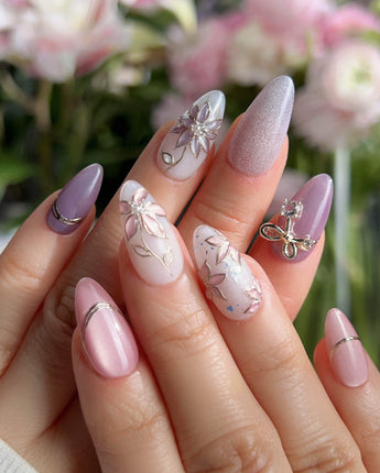 Clematis-Visionaria press-on nails — Elegant Taro Purple, Hand-painted