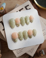 Clover Field nails in extra short almond — Fresh Grass Green, Hand-painted