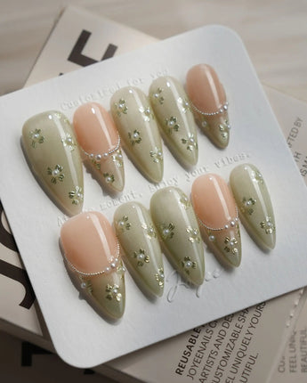 Clover Field nails — Fresh Grass Green, Hand-painted by Joyee Nails