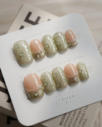 Clover Field nails — Fresh Grass Green, Hand-painted by Joyee Nails