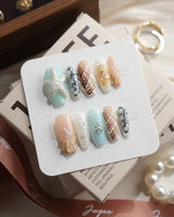 Coastline Edit Medium Coffin press on nails, handmade custom nails by Joyeenails