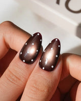 Cocoa Dot Short Almond polka dot press on nails with brown cat eye dot handmade nail art - image 4