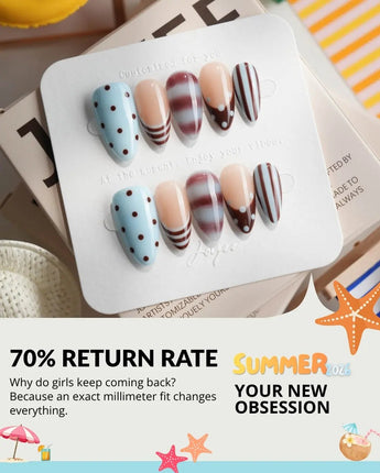 Cocoa Dot Short Almond press on nails, handmade custom nails by Joyeenails