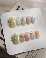 Color Rush press-on nails — Aurora Glaze Style, 3D Smudged Florals & Fluid Water Ripples. handmade nail art by Joyee Nails