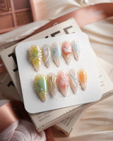 Color Rush Medium Stiletto press on nails, handmade custom nails by Joyeenails