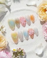 Color Rush handmade press-on nails featuring Aurora Glaze Style, 3D Smudged Florals & Fluid Water Ripples.