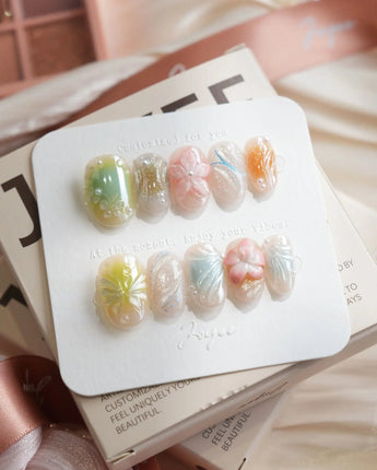 Color Rush Short Oval press on nails, handmade custom nails by Joyeenails