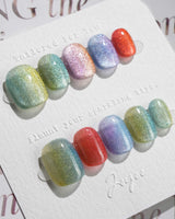Colored Stone press-on nails in extra short squoval shape — Colorful Cat Eye Nails
