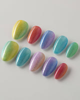 Colored Stone press-on nails in extra short almond shape — Colorful Cat Eye Nails