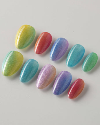 Colored Stone press-on nails in extra short almond shape — Colorful Cat Eye Nails
