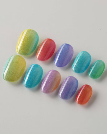 Colored Stone press-on nails in extra short oval shape — Colorful Cat Eye Nails