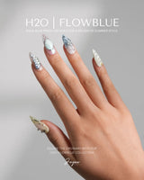 Como Blue custom-size stiletto nails with butterfly wings, goldfish, and water ripple texture
