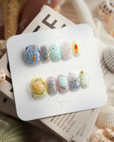 Como Blue extra short square nails with butterfly ripple art and serene blue pastels