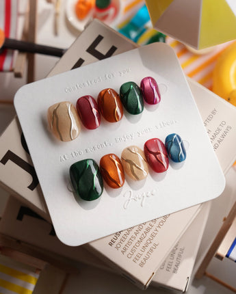 Confetti Pop Extra Short Oval press on nails, handmade custom nails by Joyeenails