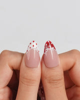 Coquette Dot medium almond nail set with hand-sculpted lace scallops and bows