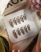 Cosmo Dots press-on nails — Silver Metallic Chrome, Retro Black Polka Dots handmade nail art by Joyee Nails