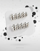 Cosmo Dots handmade press-on nails featuring Silver Metallic Chrome, Retro Black Polka Dots