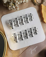Cosmo Dots press-on nails — Silver Metallic Chrome, Retro Black Polka Dots handmade nail art by Joyee Nails