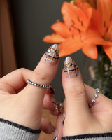 Cozy Plaid press-on nails — British Plaid, Colorful Rhinestone & Planet Charm. handmade nail art by Joyee Nails