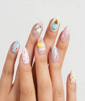 Cream Scoop ice cream parlor nail art with sprinkles and a tiny silver spoon charm